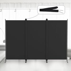 Kokorona 3 Panel Room Divider, 6FT Tall Folding Privacy Screen Wall Dividers, Portable Privacy Screen Freestanding Room Divider for Room Separation, Included - Cover Strips, Black, 102''W x 71''H