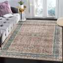 Poeti Washable Rug, Ultra Thin 8x10 Area Rugs - Non Slip Carpet - Large Area Rugs for Living Room Bedroom Rug - Vintage Floral Rug, Salmon/Pink