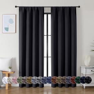 Simplebrand Ava Halloween Black Blackout Curtains for Bedroom 84 Inch Length 2 Panels Set, Solid Thermal Insulated Privacy Living Room Window Treatment Curtains Blackout Drapes, W40 x L84 Inch, Black