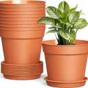 10 Pack 6 Inch Plant Pots with Drainage and Saucers, Plastic Flower Pots for Indoor and Outdoor Plants, Stackable Nursery Planters for Houseplants and Herbs, Terracotta