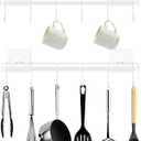 2 x Kitchen Utensil Hanger, Adhesive Utensil Holder Wall Mount Kitchen Rack Rail with 12 Hooks, Space Saving and No Drilling, White, 2 Pcs