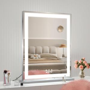 BEAUTME Vanity Mirror 16x19.5 Inch,Makeup Mirror with Lights,Hollywood Mirror,LED Mirror for Bedroom,Aluminium Frame,Tabletop/Wall Mount,Horizontal/Vertical,Silver