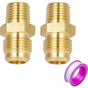 2 PCS Brass Tube Fitting, Half Union Gas Adapter 3/8" Flare x 1/4" NPT Male Pipe Connector