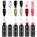 AIMEILI Gel Polish Nail Art Liner, Hema Free, Cruelty Free, Vegan, 6 Colors Black White Red Pink Gold Silver Design Paint for French Chrome Manicure DIY