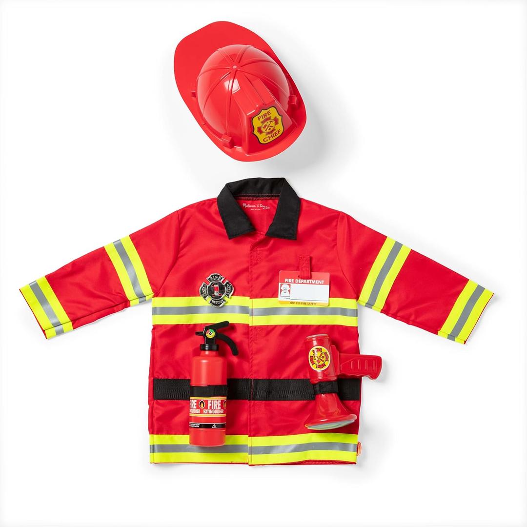 Fire Chief Role Play Costume Dress-Up Set, Pretend Play Firefighter Outfit with Realistic Accessories for Kids and Toddlers Ages 3+ Fire Chief Role Play Costume Dress-Up Set, Pretend Play Firefighter Outfit with Realistic Accessories for Kids and Toddlers Ages 3+