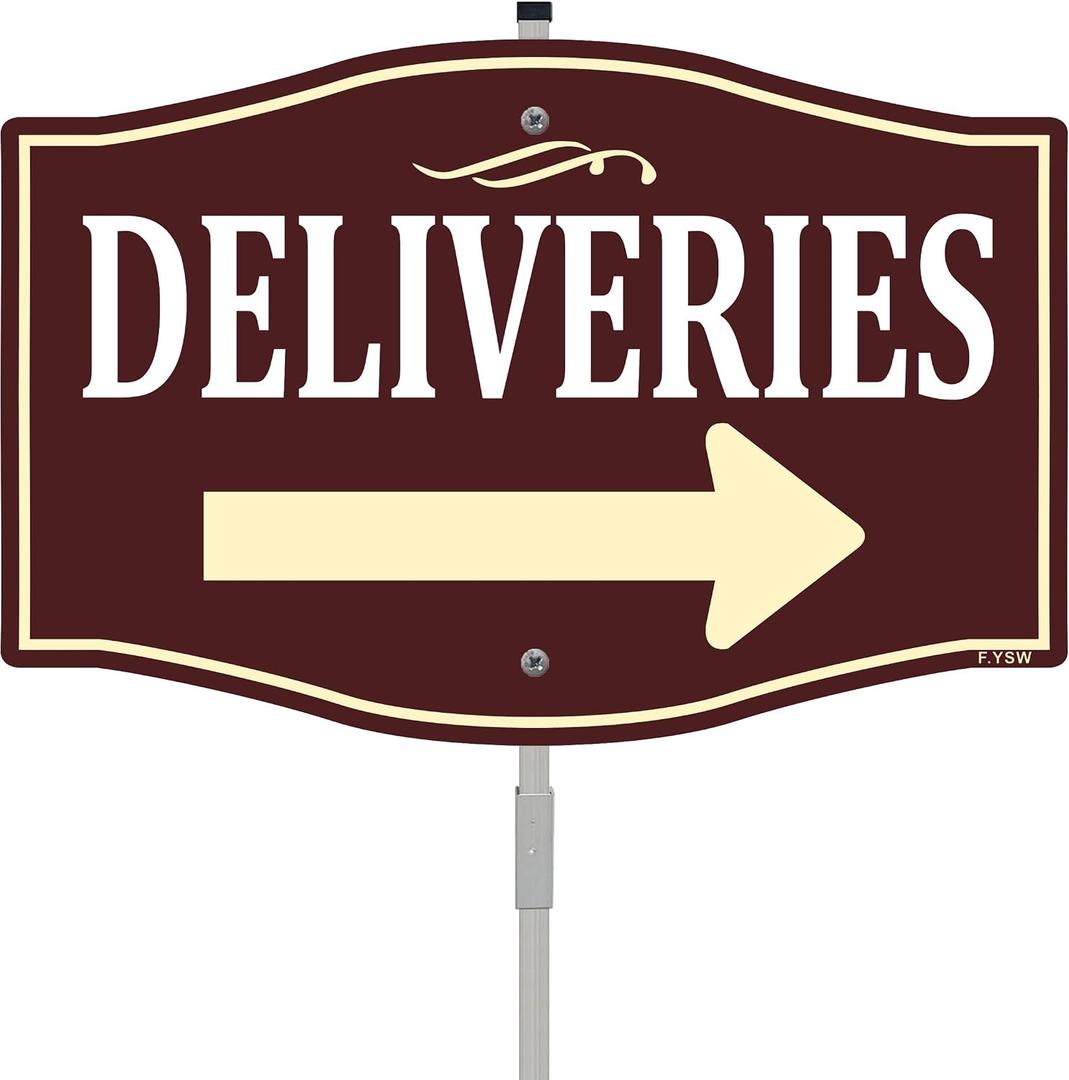 Deliveries with Right Arrow Sign Package Delivery Instructions 12" x 8" With 28" Long Metal Stake Shipping and Receiving With Stand Aluminum Outdoor Use Yard Business Home