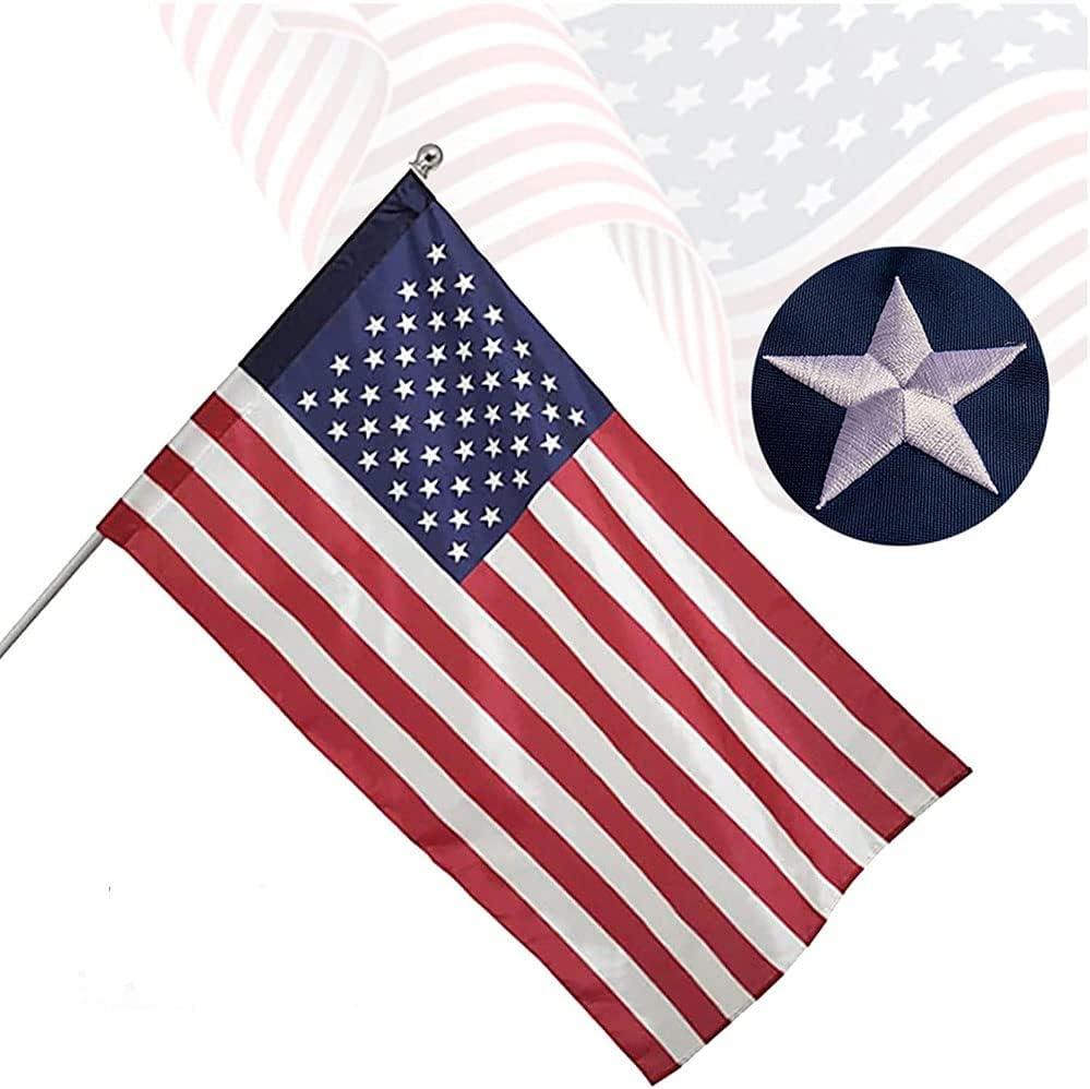 American Flag Pole Sleeve 2.5x4 Ft Banner Style-Embroidered Stars, Sewn Stripes, UV Protected, Heavy Duty Durable Nylon USA US Outdoor Indoor Flags (Pole NOT Included)