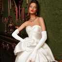 Lansian Long Opera Party Gloves for Women 1920s 20s Satin Gloves Costumes Elbow Length Bridal Evening Dress, 21 inches (Pearl White)