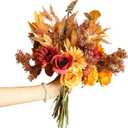 2pcs Boho Style Artificial Flower Bouquets,17 Inch Bohemian Style Fall Flower Wedding Bouquets for Bridal Bridesmaid,Rustic Home Dcor Centerpiece(Orange Color Scheme) (2pcs in Pack)