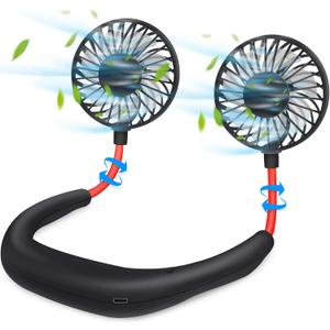 Portable Neck Fan 2500 mAh Rechargeable USB Hands-Free Mini Face Cooling Personal Double Headed Rotatable Small Fan for Working Office Reading Traveling Outdoor Sport