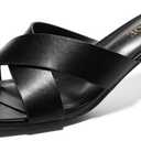 Womens Kitten Heels Open Toe Short Heels Sandals for Women Fashion Party Dress Low Heels Sandals (8, Black)