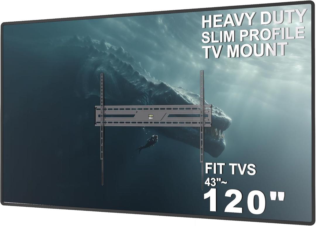 WALI Heavy Duty TV Wall Mount for 43-120 Inch Flat Curved TVs up to 165 lbs,Low Profile 1.2 Inch from Wall,Mounting Holes up to 900x600mm,Compatible with Stud Spacing, Easy Install Bracket,Black