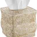 Creative Scents Victoria Tissue Box Cover Square  Beige Tissue Holder for Bathroom - Decorative Tissue Box Holder with Durable Bottom Slider - Boho Bathroom Decor