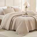 Sanracie Oversized King Bedspread (128"x120"), 100% Cotton Cross Stitch Pattern California King Coverlet Quilt Set 3Pcs Warm Taupe Colored Lightweight Extra Large King Bed Quilt for All Season, Extra Wide Super King