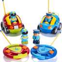 PREXTEX Cartoon Remote Control Car - 2-Pack Police and Race Car Toddler Toys - RC Cars for Kids with Different Frequencies - Easy Remote Control Toy and Thoughtful Gifts for Boys and Girls
