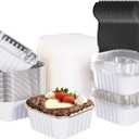 25 Pack Square Mini Cake Pans with Lids,Mini Loaf Pans with Lids,Aluminum Foil Baking Cups,Disposable Ramekins Cupcake Cups,Dessert Cups for Wedding Birthday Party Picnics,5oz (White)