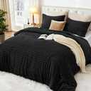 EXQ Home Fluffy Comforter Set Queen Size - Super Soft Faux Fur Stripe Jacquard Comforter 3 Pieces, Black Fleece Bedding Set,Winter Warm Bed Set,1 Comforter with 2 Pillowcases