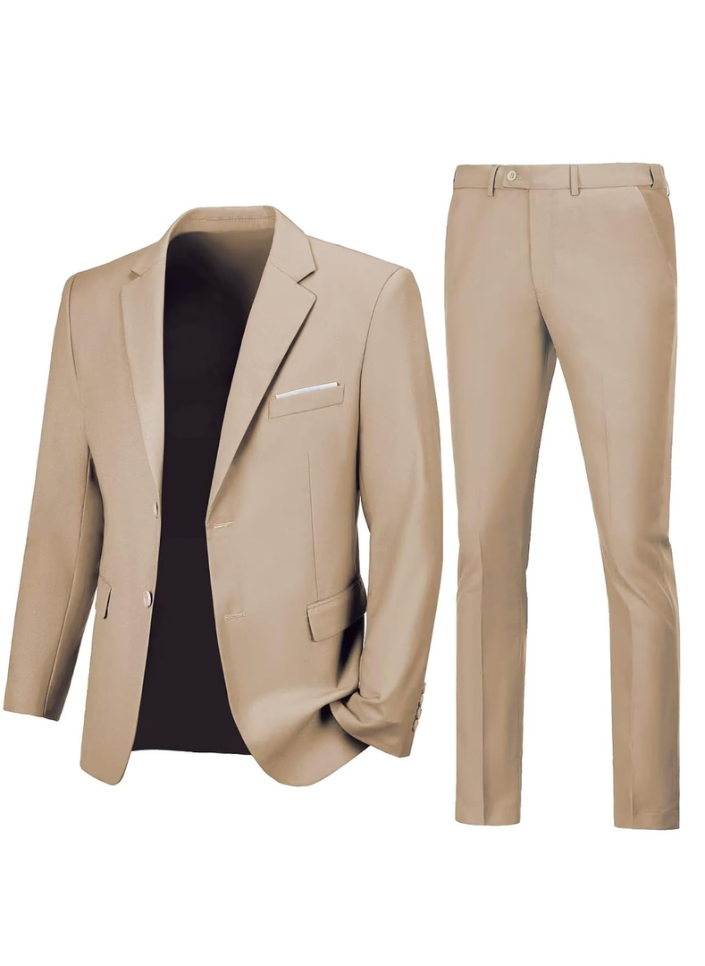 Mens Slim Fit 2 Piece Suit Two Button Notched Lapel Solid Suit Jacket Pants Set Tuxedo for Prom,M