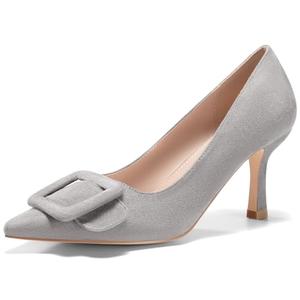 Women's Pointed Toe Pumps Slip on Elegant Wedding Pumps Comfortable Stiletto Heels with Square Buckle