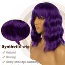 Dark Purple Short Bob Wigs with Bangs for Women Loose Wavy Wig Curly Wavy Shoulder Length Bob Synthetic Cosplay Wig for Girl Colorful Costume Wigs