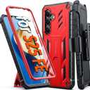 FNTCASE for Samsung Galaxy S25-FE Case: Military Grade Rugged Cell Phone Cover with Kickstand & Holster | Shockproof TPU Protection Bumper Matte Textured Design for Galaxy S25 FE Cases 6.7inch - Red