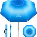 UIRWAY Beach Umbrella, Heavy Duty Windproof Beach Umbrellas with Sand Anchor & Tilt, Sun Protection Portable Beach Umbrella with Carrying Bag for Beach, Patio Garden Pool Outdoor
