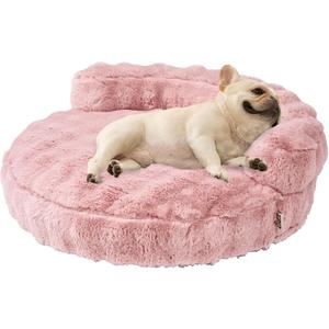 EHEYCIGA Medium Dog Bed and Large Cat Couch – Fluffy Faux Rabbit Fur Pet Sofa for Small and Medium Dogs, Washable Removable Cover, Waterproof and Non-Slip, 30 Inch, Pink
