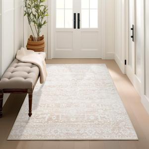 3x5 Rug, Small Area Rug for Kitchen, Entryway, Machine Washable Non-Slip Throw Rug, Floral Dorm Rug Entryway Vintage Carpet for Nursery Coffee Table Beige 3x5 Rug, Small Area Rug for Kitchen, Entryway, Machine Washable Non-Slip Throw Rug, Floral Dorm Rug Entryway Vintage Carpet for Nursery Coffee Table Beige