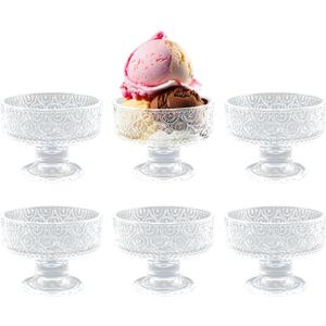7.5OZ Glass Dessert Bowls/Cups, Set of 6 - Elegant Clear Glass Bowls for Ice Cream, Sundae, Fruit, Salad, Snack & Cocktail - Perfect for Home Use, Weddings, Parties & Special Occasions