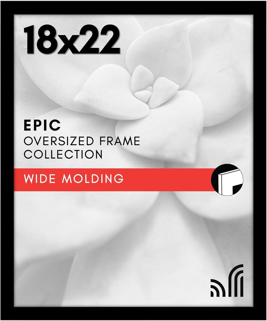 18x22 Picture Frame with Polished Plexiglass - Black Picture Frame - Wide Photo Frames Made of Engineered Wood for Vertical or Horizontal Wall Display - Epic Collection - Black 18x22 Picture Frame with Polished Plexiglass - Black Picture Frame - Wide Photo Frames Made of Engineered Wood for Vertical or Horizontal Wall Display - Epic Collection - Black