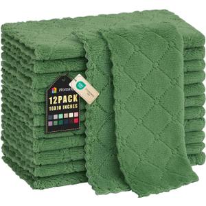 Homaxy 12 Pack Kitchen Dishcloths (10 x 10 Inches, Grass Green), Super Soft and Absorbent Coral Velvet Dish Towels, Nonstick Oil Fast Drying Microfiber Cleaning Cloth, No Lint Household Dishcloths