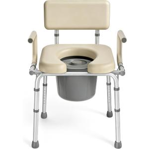 HOMLAND Drop Arm Bedside Commode Toilet with Padded Seat & Backrest
Adjustable Height, Easy Side Transfer, Portable Toilet for Seniors and Adults, 6.3QT Bucket, Tool-free Assembly Potty Chair