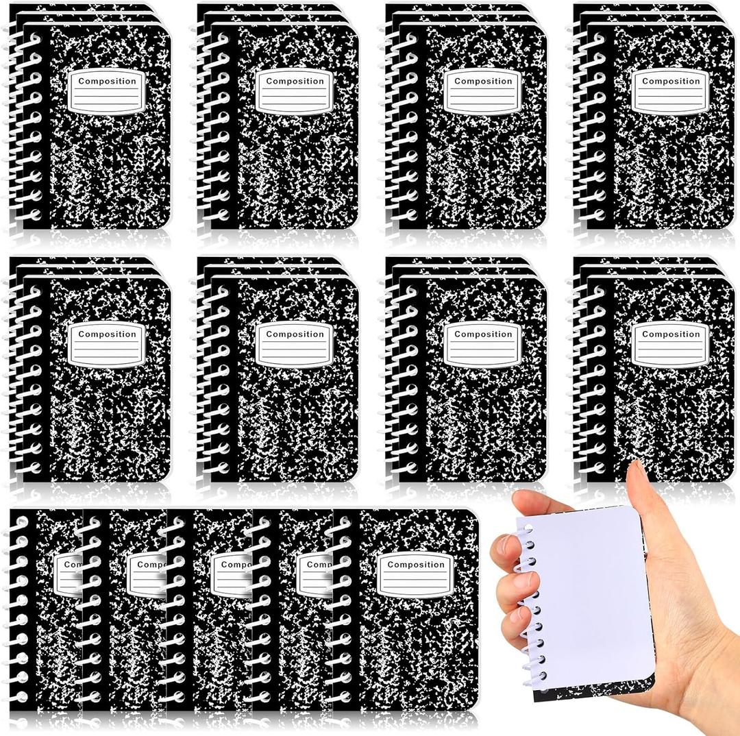 Sinload 30 Pack Mini Spiral Composition Notebooks Bulk 3.5 x 2.5 Inches Blank Marble Small Tiny Pocket Notebooks 80 Pages Memo Pads for Journal Office College School Students Graduation Gifts(Black)