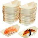 100 Pcs Disposable Wooden Sushi Boats 5.51 Inch Natural Biodegradable Snack Trays Pinewood Serving Dishes for Catering Parties and Home Use (14.00X8.00X4.00CM)