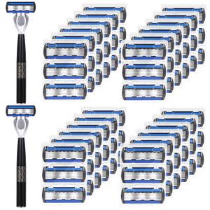 74 Pcs Disposable Men's Razors Set 6-blade Shaving for Men Sensitive Skin Refillable Razor Kit for a Comfortable Shave, 2 Handles and 72 Cartridges