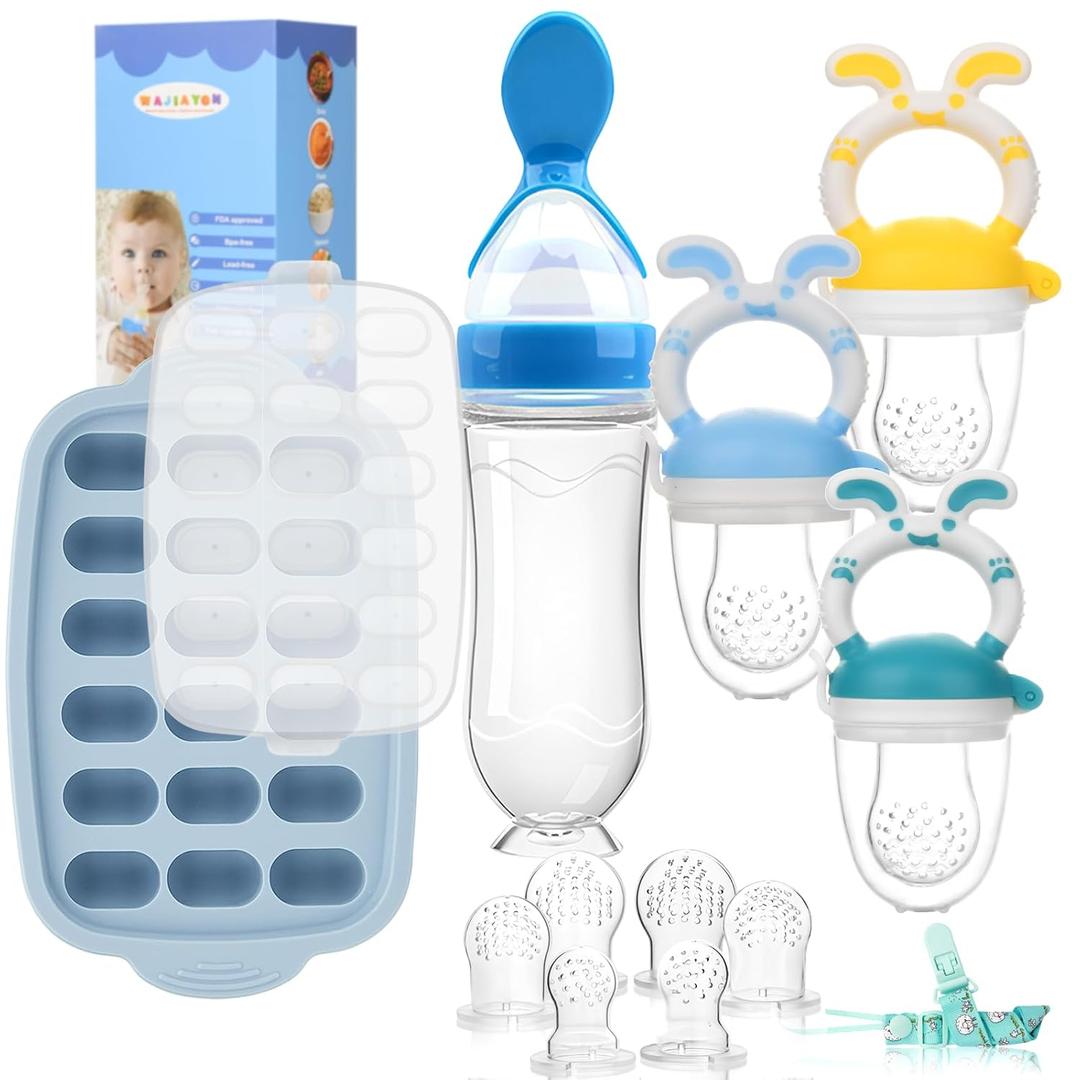 Baby Breastmilk Popsicle Molds & Baby Fruit Feeder-WAJIAYON Silicone Food Freezer Tray Storage Containers,Infant Food Pacifier Feeder and Teether for Babies Easter Bunny Gifts for Boys and Girls (01-Blue)
