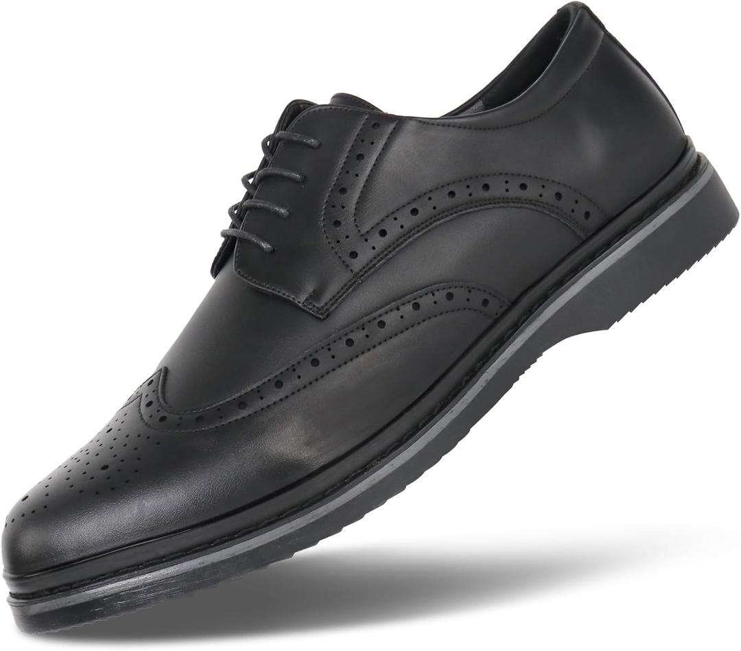 Hawkwell Men's Plus Size Wingtip Brogue Oxfords Dress Shoes US Size 17 (Black)
