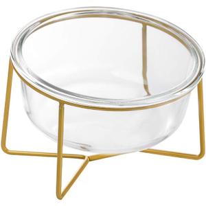 Small Glass Tilted Elevated Cat Dog Bowl Raised Cat Food Water Bowl Dish Pet Comfort Feeding Bowls with Gold Iron Stand