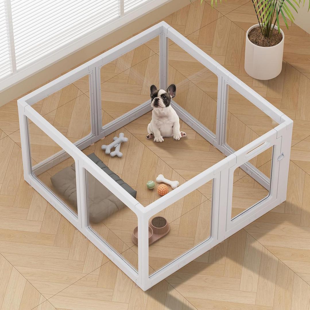 ClimbHope Clear Acrylic Dog Playpen Indoor Pet Pen, 24" H, Grey, 8 Panels