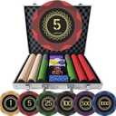500 Piece Clay Poker Chip Set, Texas Holdem Blackjack 14g Heavy Clay Composite Numbered Chips with Aluminum Case 2 Decks 5 Dice Dealer Small Big Blind Buttons for Adult Casino Night