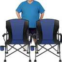 2 Pack Oversized Folding Camping Chair for Adults, Supports 450 LBS Camping Chairs, Heavy Duty Camping Chair with Side Pockets, Foldable Outdoor Chair for Camping, Beach, Fishing, Hiking, Blue-Black
