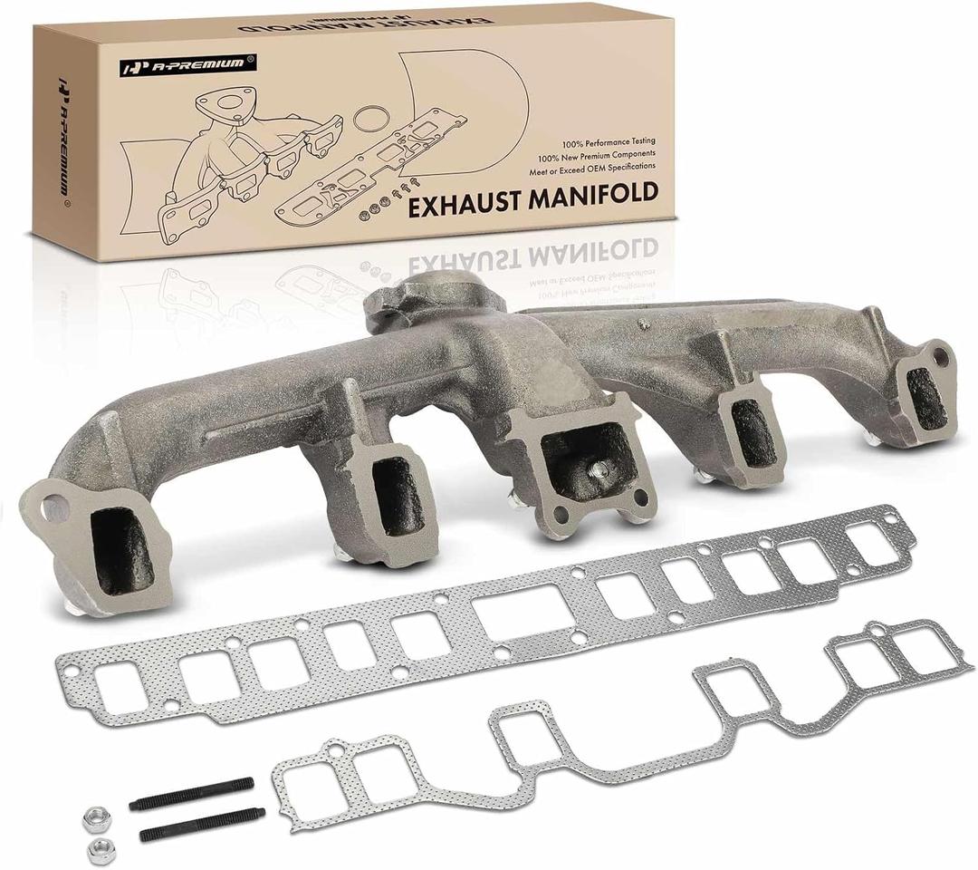 A-Premium Exhaust Manifold Kit W/Gaskets, Studs, Nuts [6Cyl 4.2L] Compatible with Jeep Wrangler 1987-1990, Cherokee 1981-1983, Grand Wagoneer, CJ5, CJ7, J10 & AMC AMX, Concord, Eagle, Pacer, Spirit