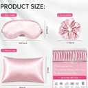 Satin 5-Piece Pillow Cover Sleep Mask Set Silky Pillowcase Eye Mask Scrunchies Set Pillowslip Blindfold with Headband Eye Patch Gift Set for Men Women (Pink)