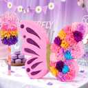 27" Pink Butterfly Pinata for Girls Birthday, Dreamy Floral Party Supplies with Stick, Blindfold & Confetti - Sturdy Paper Mache Centerpiece for Baby Shower, Princess Garden Theme & Fairy Tale Decor
