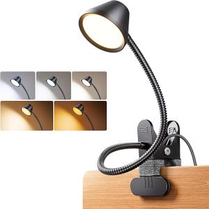LEPOWER Clip on Light, Reading Lights for Books in Bed with 5 Colors & Stepless Dimming, RG0 Eye-Care, Amber Glow Light & Auto Timer, Strong Clamp with Adapter for Headboard, Bedside, Desk, Black