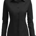 HOTOUCH Womens Stretch Basic Button Down Shirt Long Sleeve Slim Fit Dress Shirts Solid Work Office Blouses Top, XXL