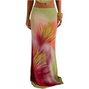 MakeMeChic Maxi Long Skirt for Women Mesh Y2k Summer Floral Flowy Skirt, (Green)