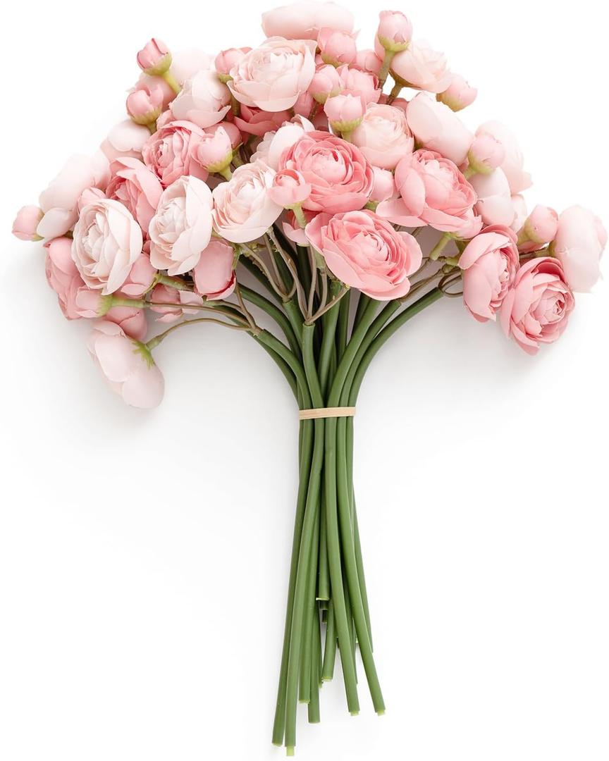 Ling's Moment Ranunculus Artificial Flower, Faux Silk Mini Ranunculus Flowers for DIY Bouquet, Bulk Fake Wedding Filler Flowers for Centerpieces Arrangements Bridal Shower Decorations, Dusty Rose, 18 Pack