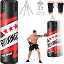 Hanging Punching Bag for Adults, 4ft PU Leather Heavy Boxing Bag Set, Hanging Bag Boxing Equipment for MMA Karate Kickboxing Boxing Home Gym, Unfilled