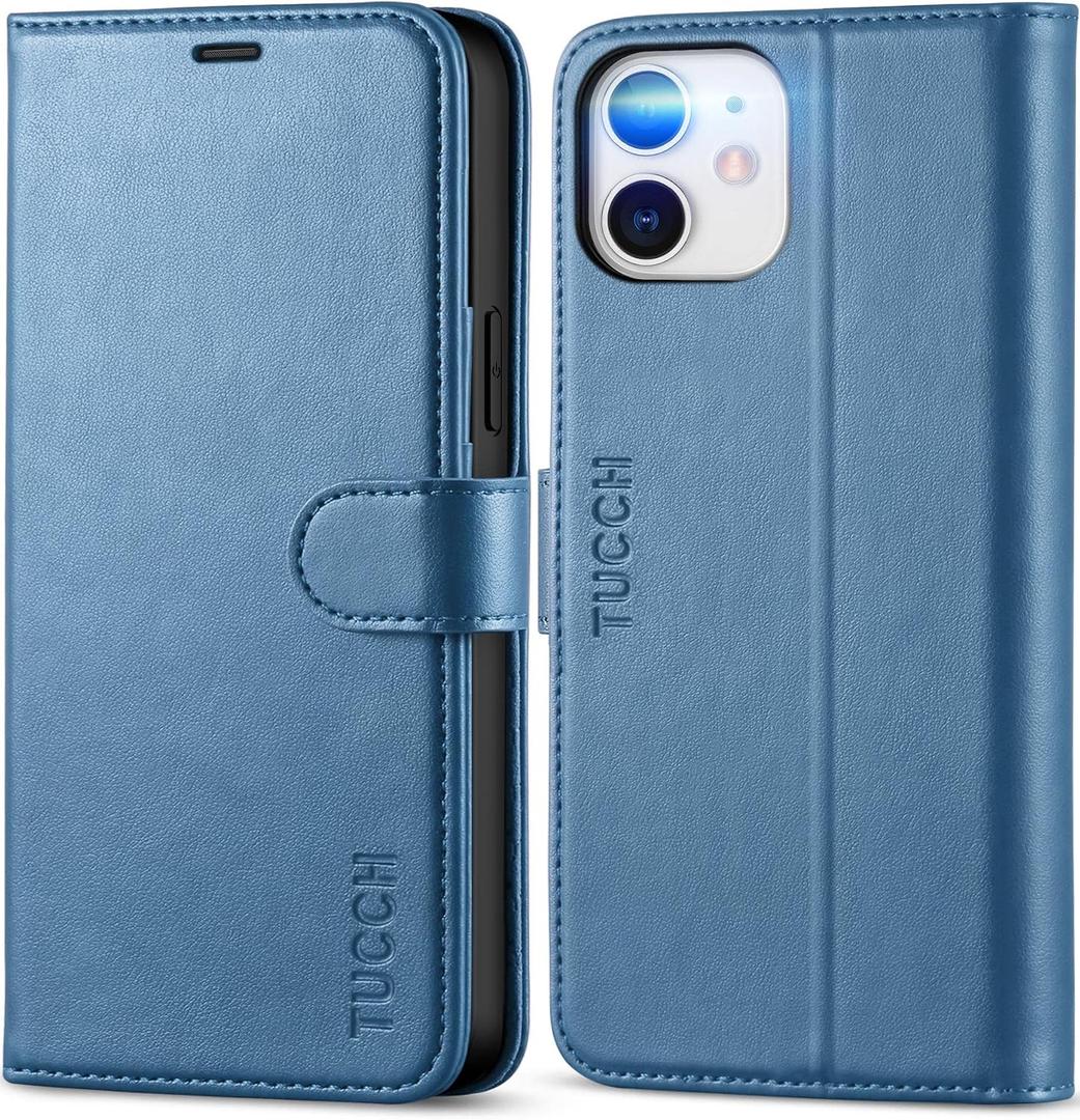 TUCCH Wallet Case, iPhone 12 Pro/12 5G, Lake Blue, TPU Shockproof Inner Shell, PU Leather, RFID Blocking, Card Holder, Magnetic Stand, Compatible with 6.1-inch